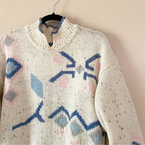 Vintage East 62• cream pastel flower knit pullover women’s size large - Picture 5 of 13